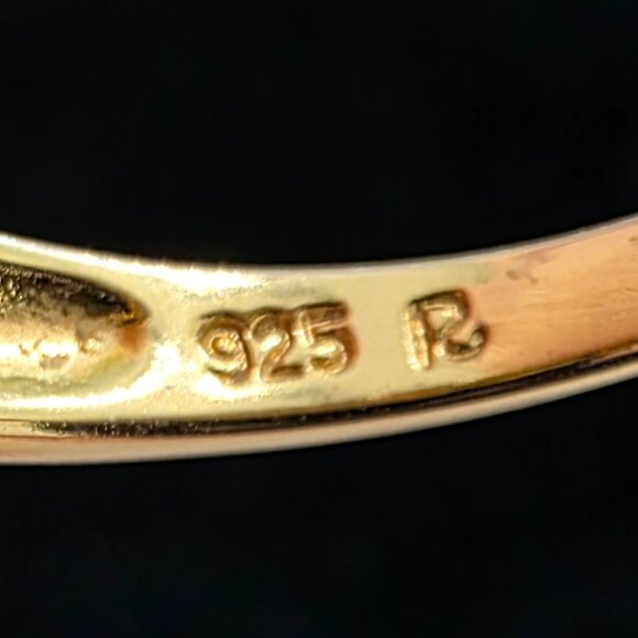 Silver 925 Stamped Ring Gold With Blue Faux Sapphires X Crystals Size 9.5 - Picture 4 of 6